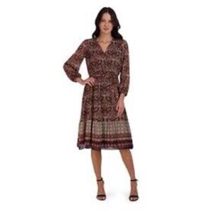 🧺Robbie Bee Long Sleeve Midi Peach Navy Paisley Dress, size 12